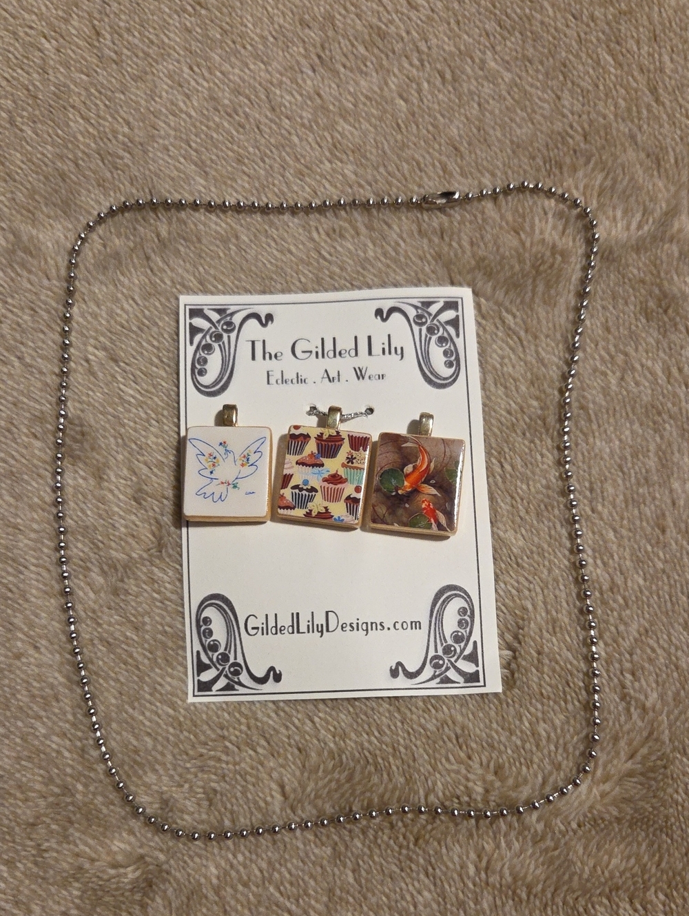 Set of 3 Scrabble pc pendants with ball chain